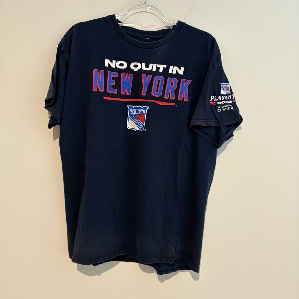 New York Rangers Hockey Shirt 2023 Playoffs No Quit In NY Men’s Blue Tee Size XL